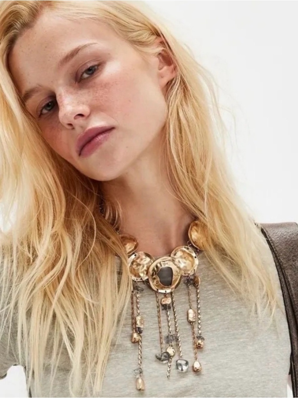 NWT $68 free people speak up statement layer necklace- gold